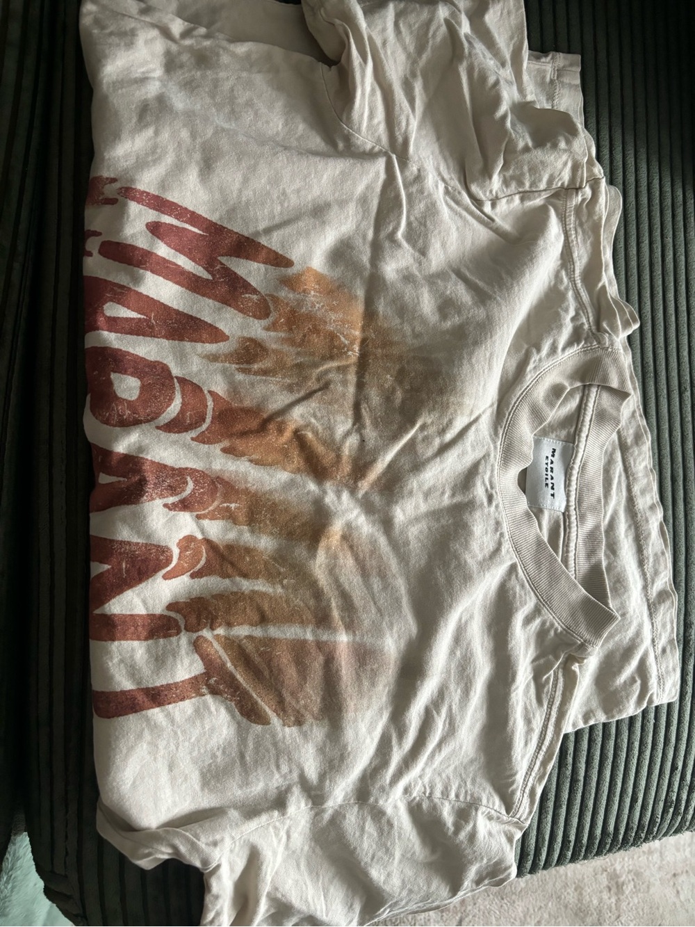 Isabel Marant Cream Graphic Short Sleeve Tee with Rust Print